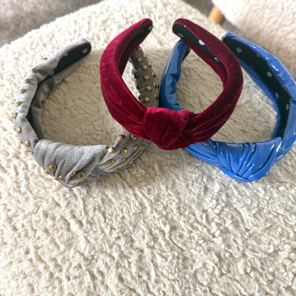 Lele Sadoughi Velvet and Studded Headbands - Red, Gray, Blue